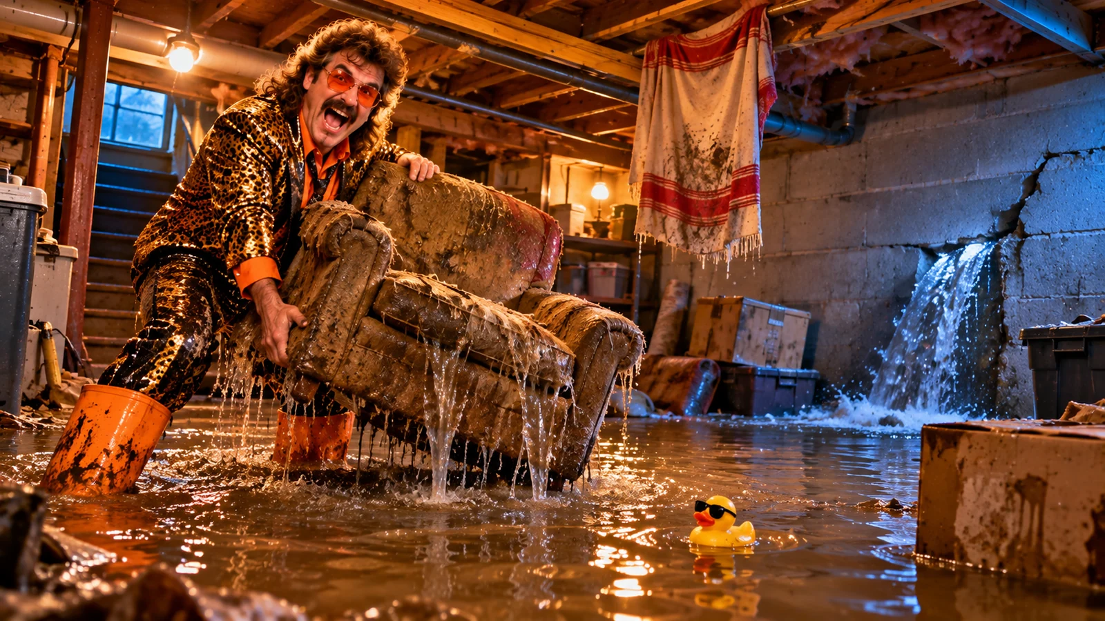 Theatrical dehumidifier showdown in a damp residential basement