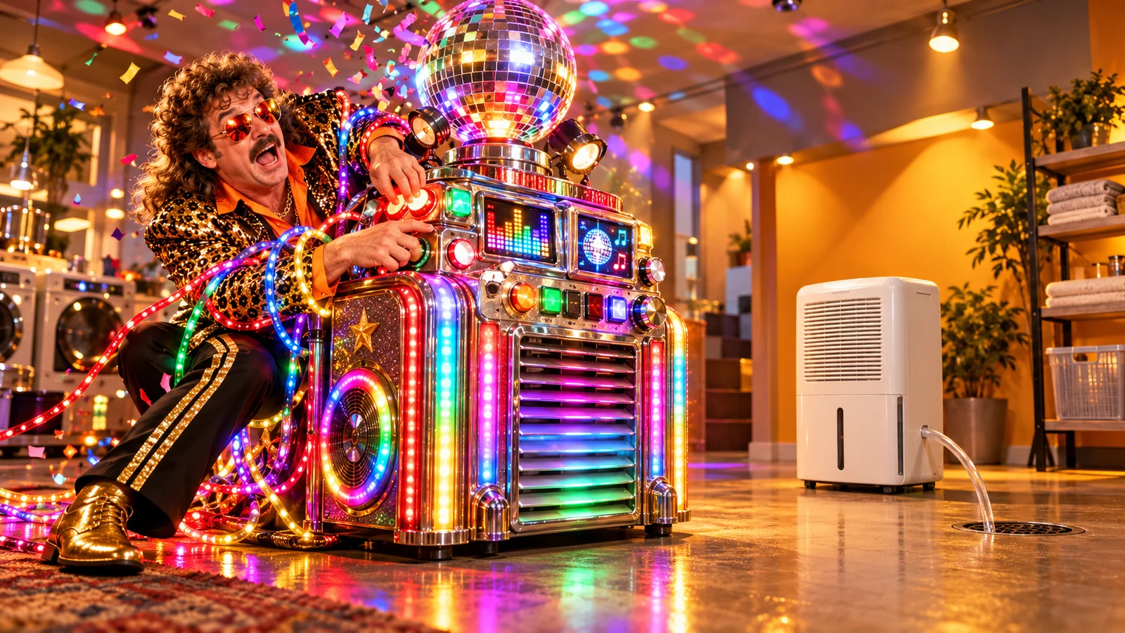 Cartoon appliance control panel and crowded feature carnival