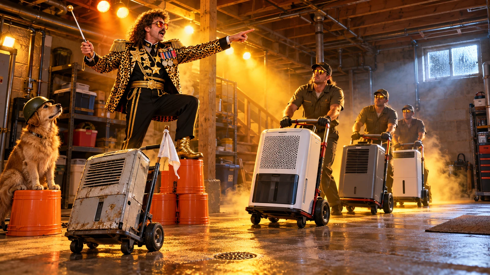 Theatrical heavy-duty dehumidifier reinforcement scene