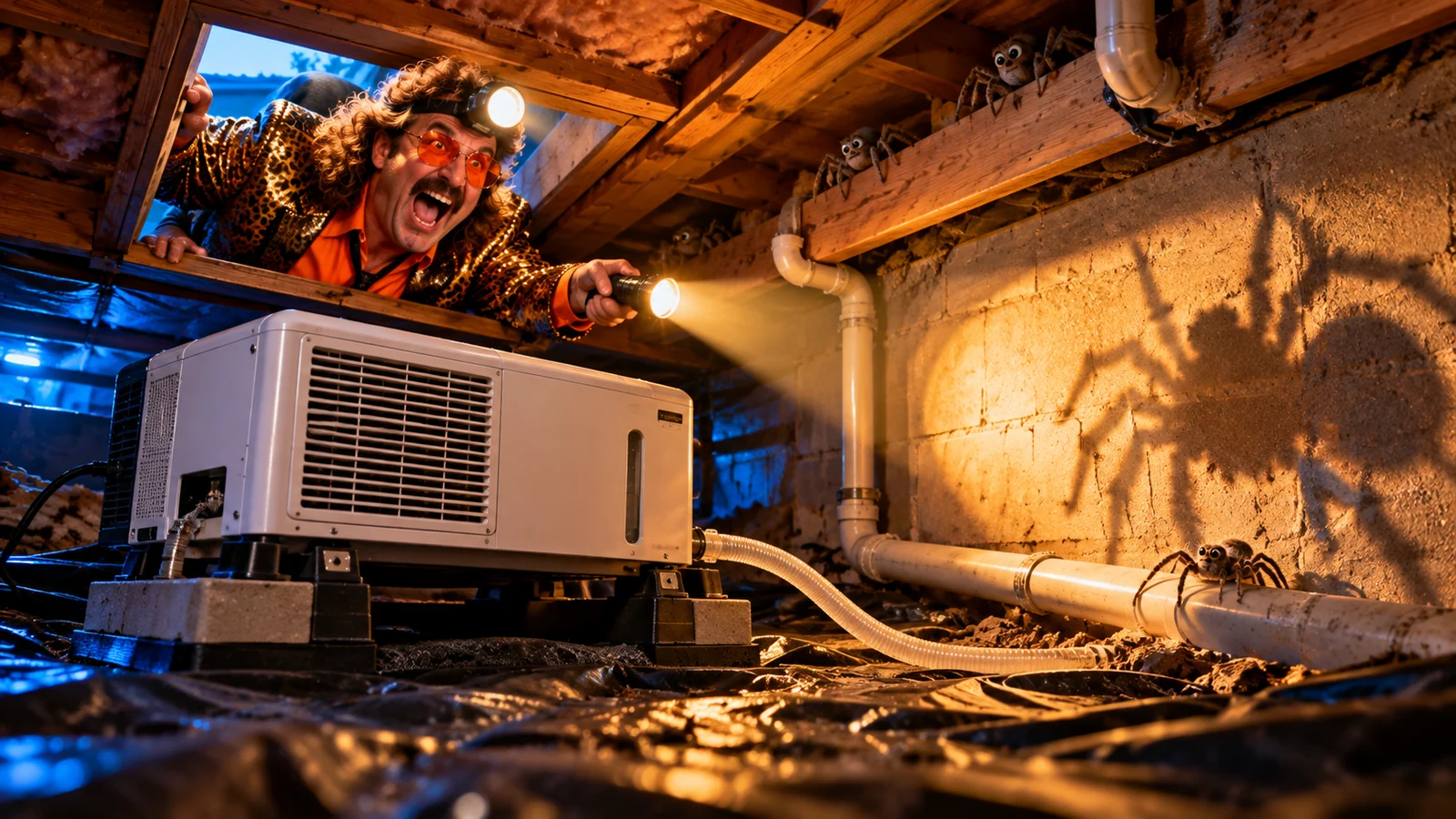 Theatrical dedicated basement/crawl-space machine below the house